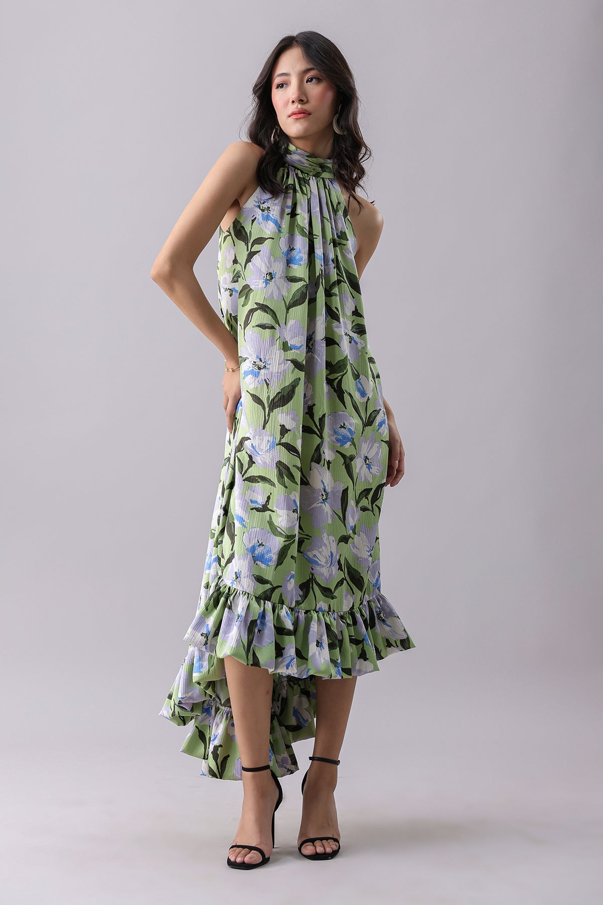 Buy Green Printed High-Low Dress by Why Look West for women online at ScrollnShops